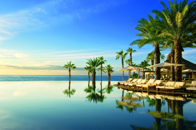 Both pools at the Hilton Los Cabos Beach & Golf Resort feature swim-up bars